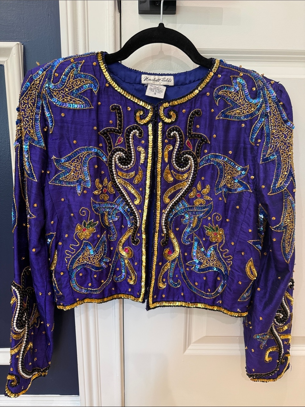 Marshall Fields Purple Embellished Cropped Jacket